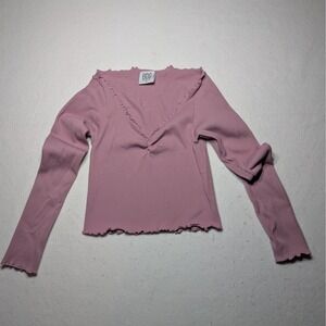 BDG Mauve Ribbed Long Sleeve Crop‎ Top | Lettuce Hem | Small